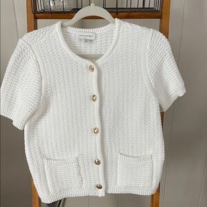 White Short Sleeve Cardigan Sweater